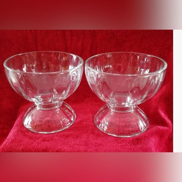 Libby Vintage Clear Glass Ribbed Compote Dessert Dish Scalloped Pedestal 2 Bowls - Picture 12 of 13